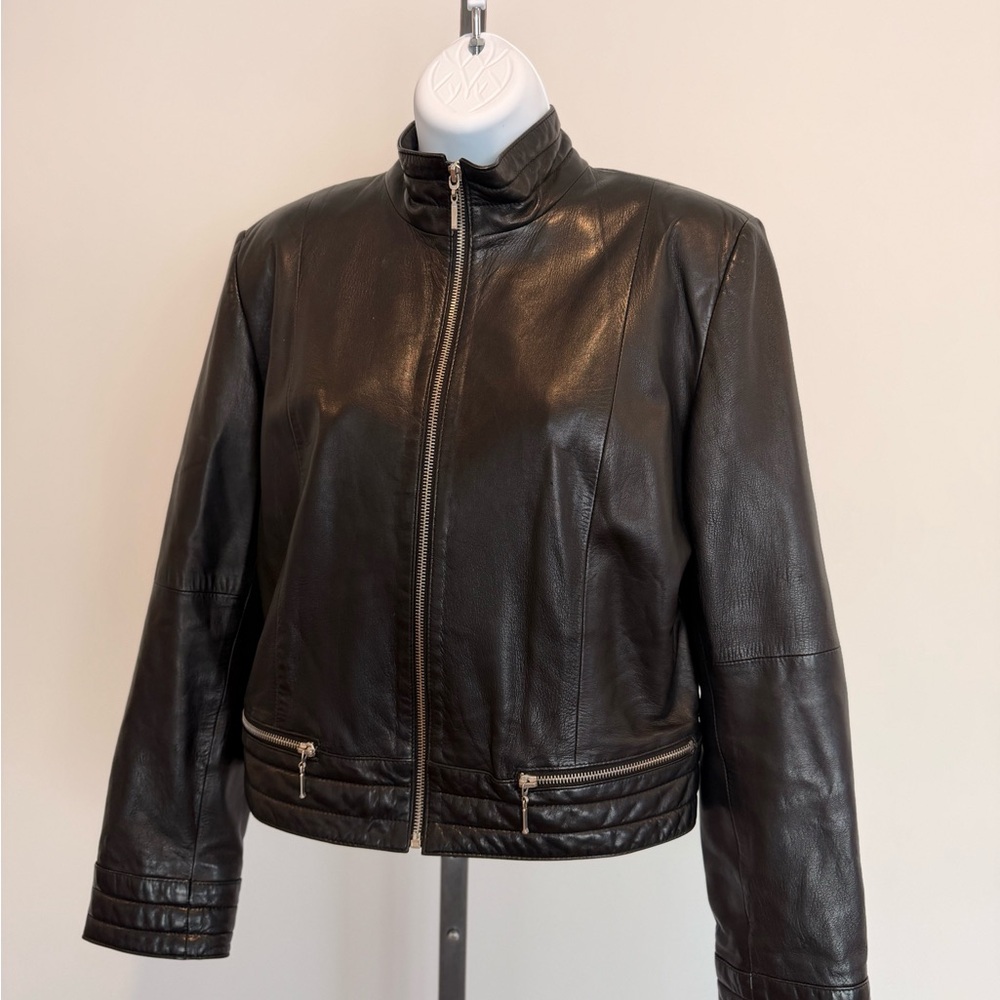 SUZANNA Genuine Leather Jacket Women’s Cropped Black Moto Zip Size 40 (US8/10)